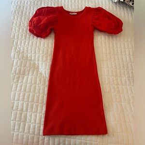 Zara Orange/Red puff sleeve mini dress